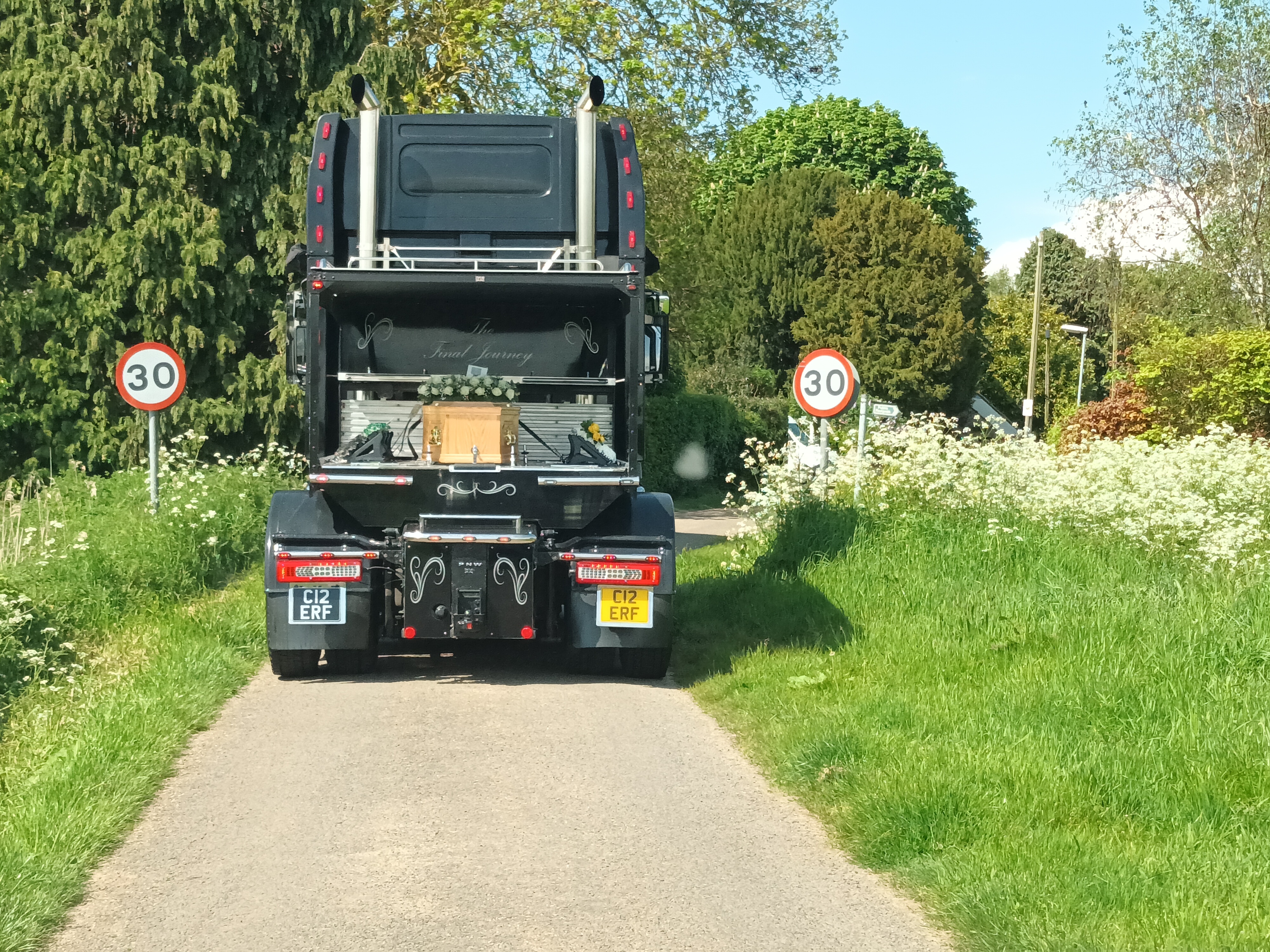 Truck hearse for specialist funeral transport in the UK