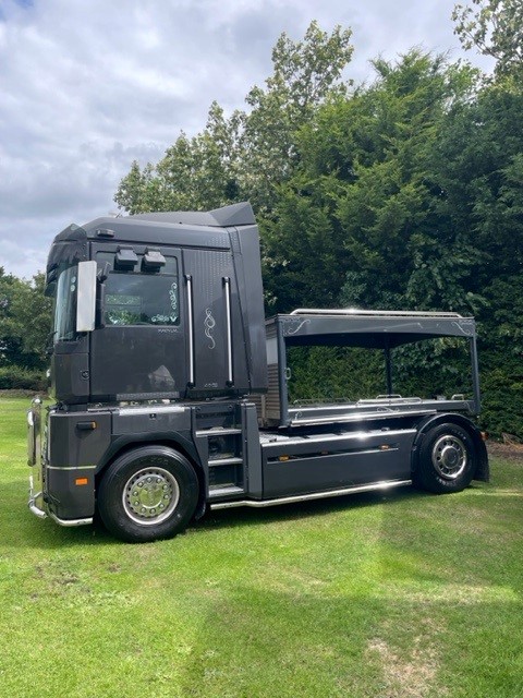 Renault Magnum truck hearse available for funeral hire across the UK