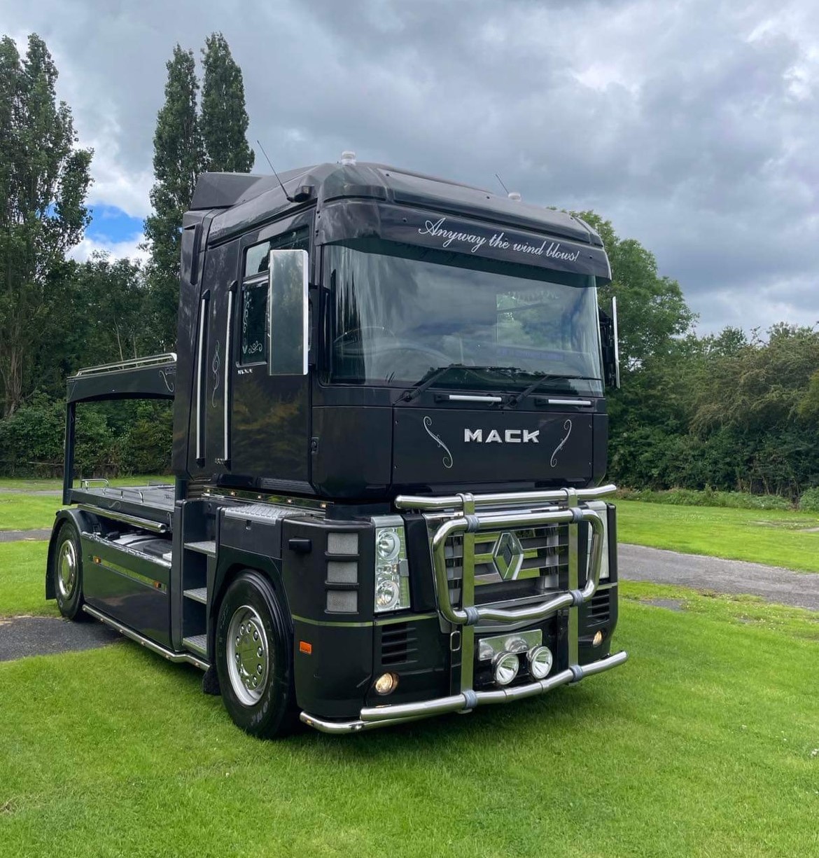 Renault Magnum truck hearse for specialist funeral hire in the UK