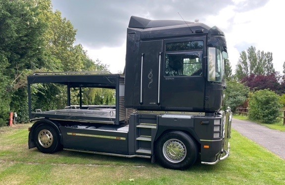 Renault Magnum truck hearse for specialist funeral hire in the UK