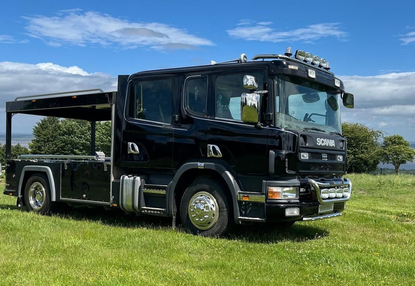Scania Double Cab truck hearse seating up to 7 people for a personal final journey